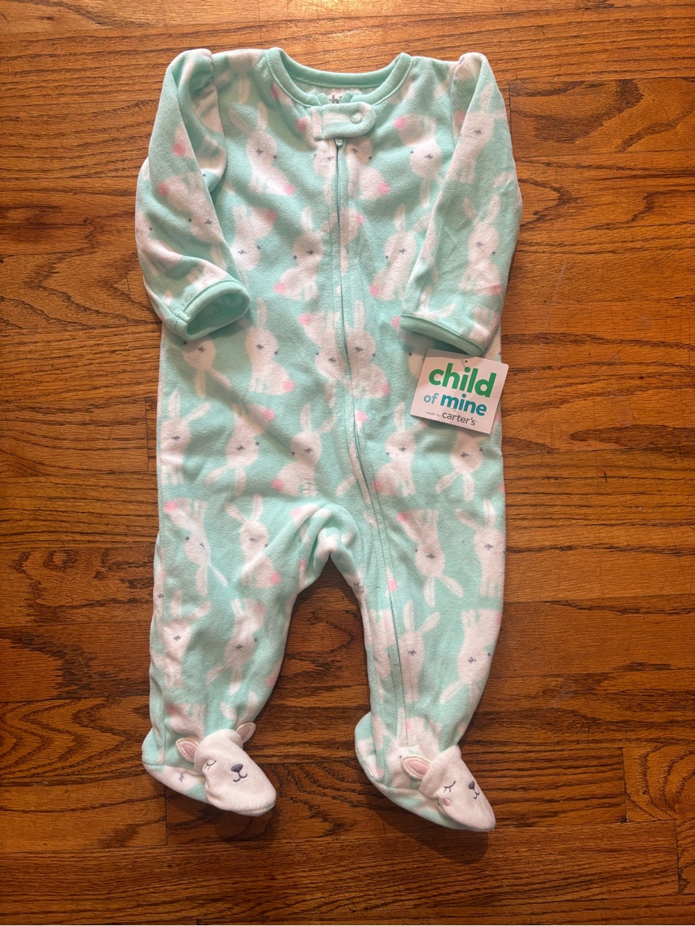 Carter's Mint Green Bunny Footed One-Piece